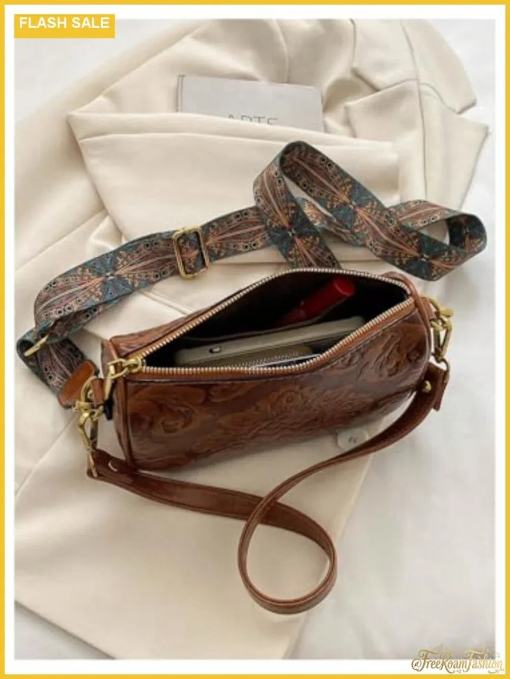 Women's PU Leather Floral Crossbody Hobo Bag Zipper Closure Square Shoulder